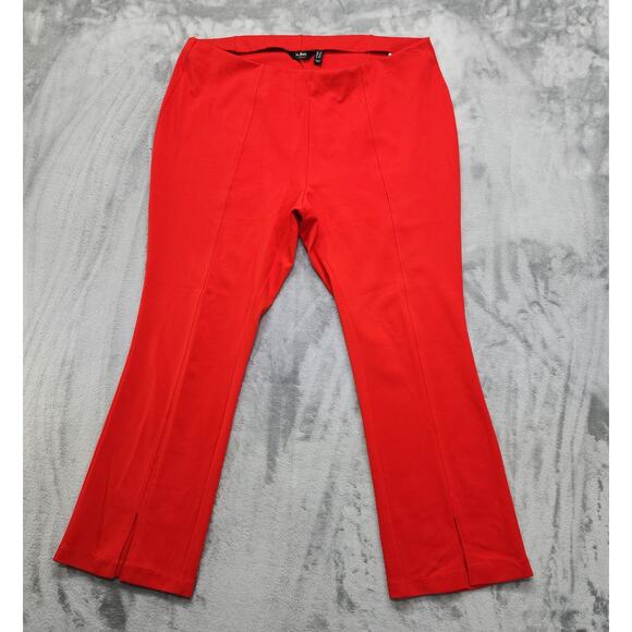 Du Jour Pants - Du Jour Pants Womens 1X Red Pull-On Ponte Knit Front Slit Ankle Crop Stretch